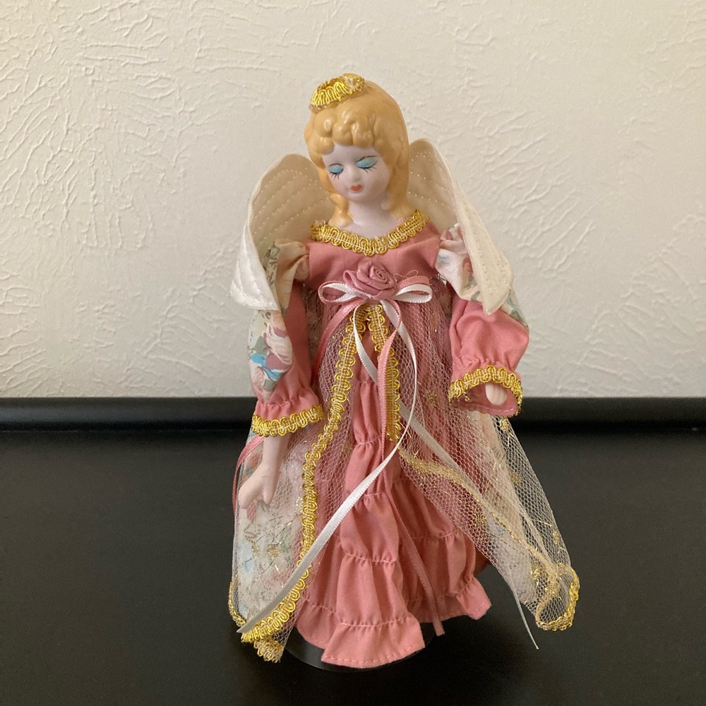 Elegant Pink Angel Figurine with Gold Accents